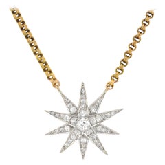 Antique Edwardian 1.50 Total Carat Diamond Starburst Pendant Necklace