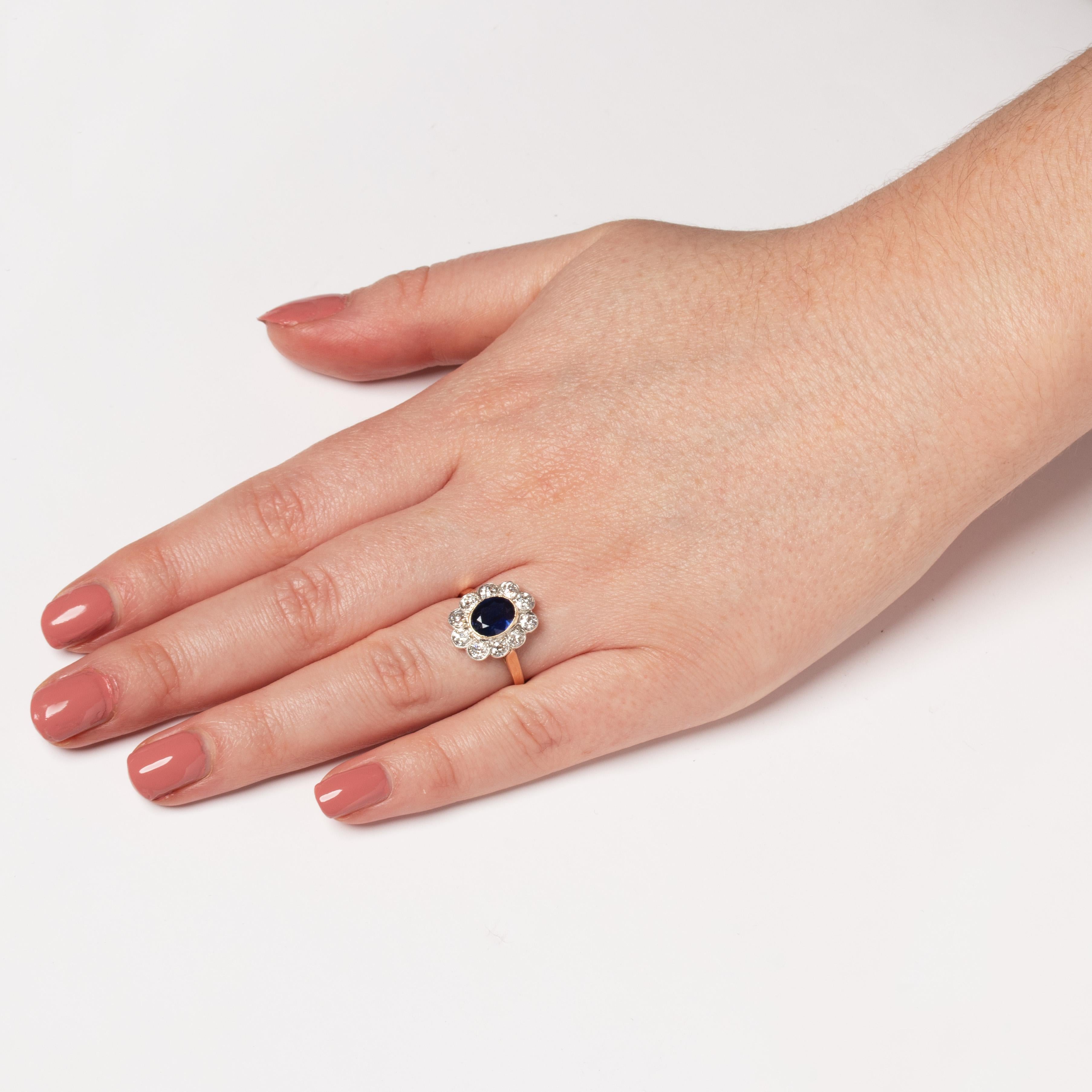 Bague édouardienne en grappe de diamants et saphirs de 1,50 carat, c. 1910 Bon état - En vente à London, GB