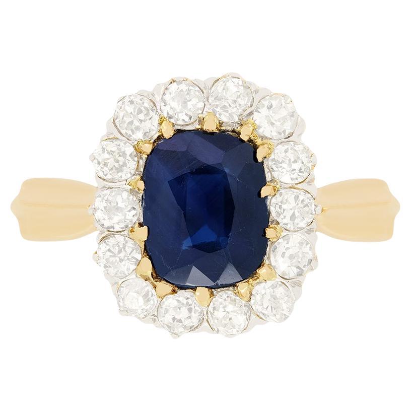 Edwardian 1.50ct Sapphire and Diamond Cluster Ring, c.1910s