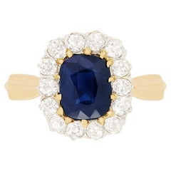 Edwardianischer 1,50 Karat Saphir- und Diamant-Cluster-Ring, ca. 1910er Jahre