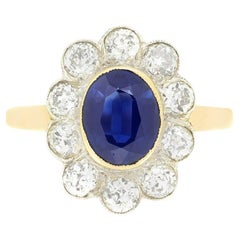 Edwardian 1.50ct Sapphire and Diamond Cluster Ring, c.1910s