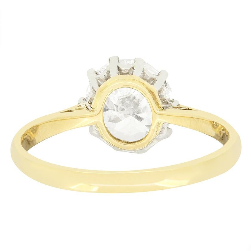 Taille vieille Europe Bague solitaire en diamant de 1,51 ct de style édouardien, C.C.A. en vente