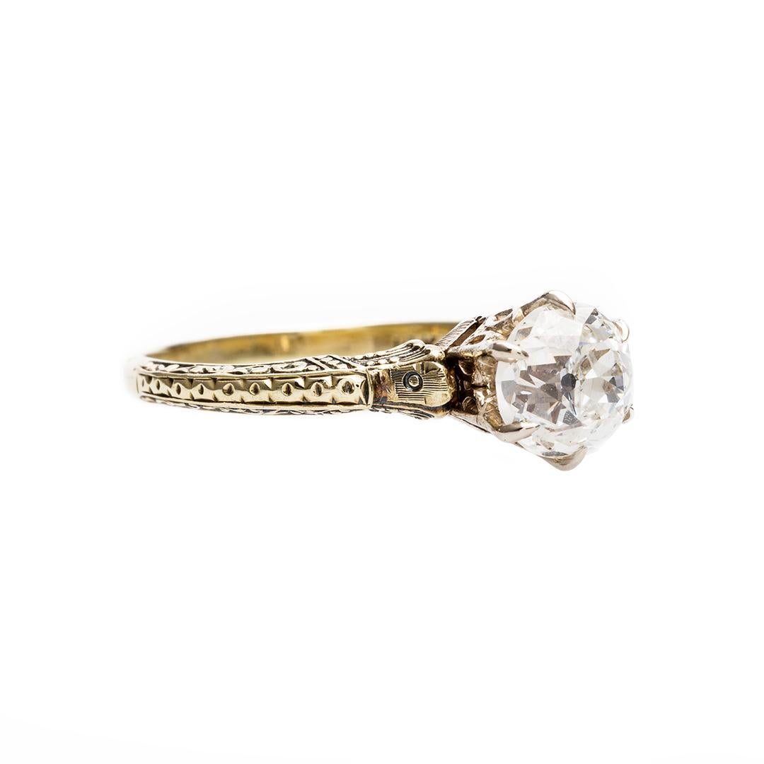 Round Cut Edwardian 1.52 Carat Diamond Crown Set Engagement Ring