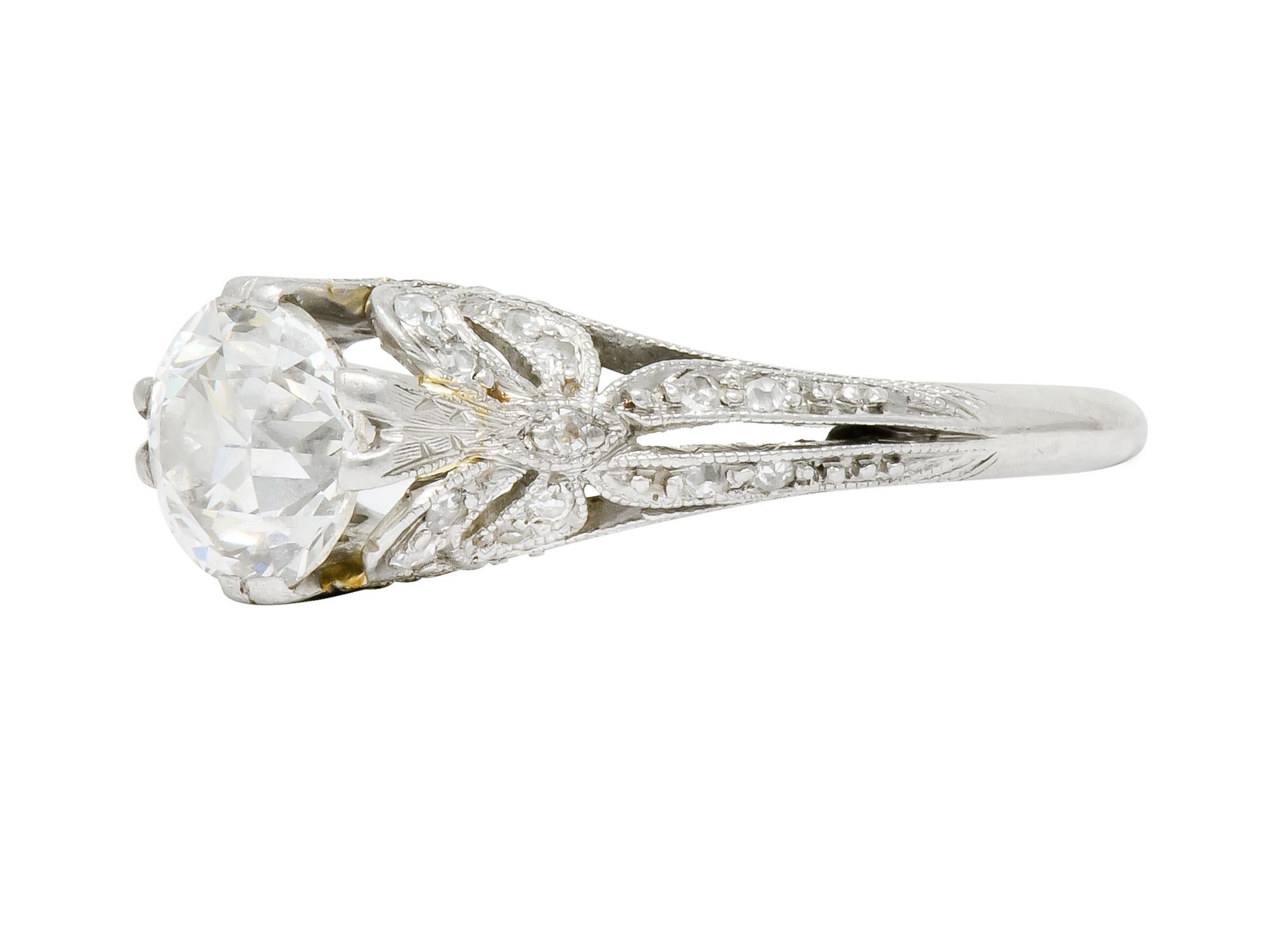 Women's or Men's Edwardian 1.52 Carat Old European Cut Diamond Platinum Bow Engagement Ring