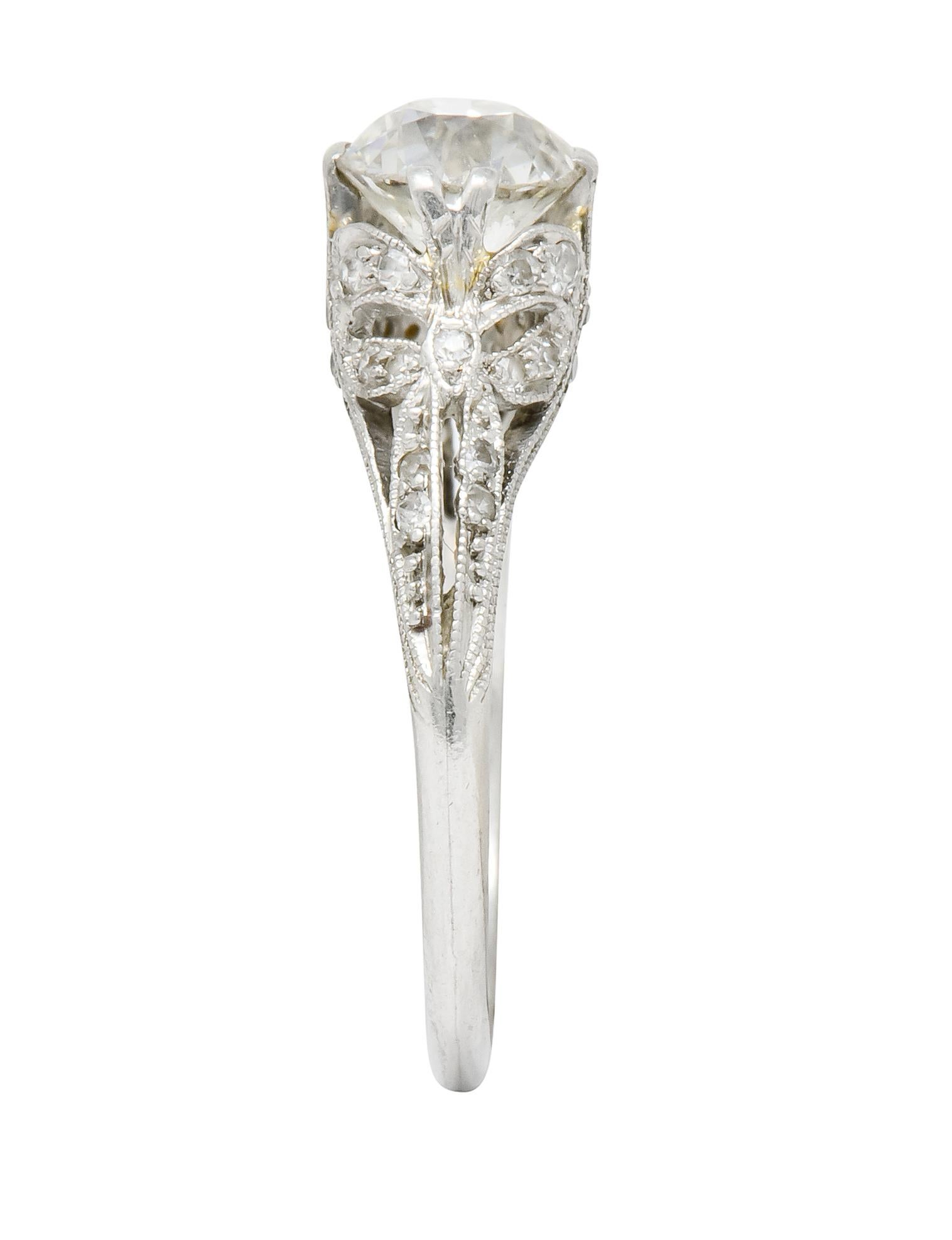 Edwardian 1.52 Carat Old European Cut Diamond Platinum Bow Engagement Ring 2
