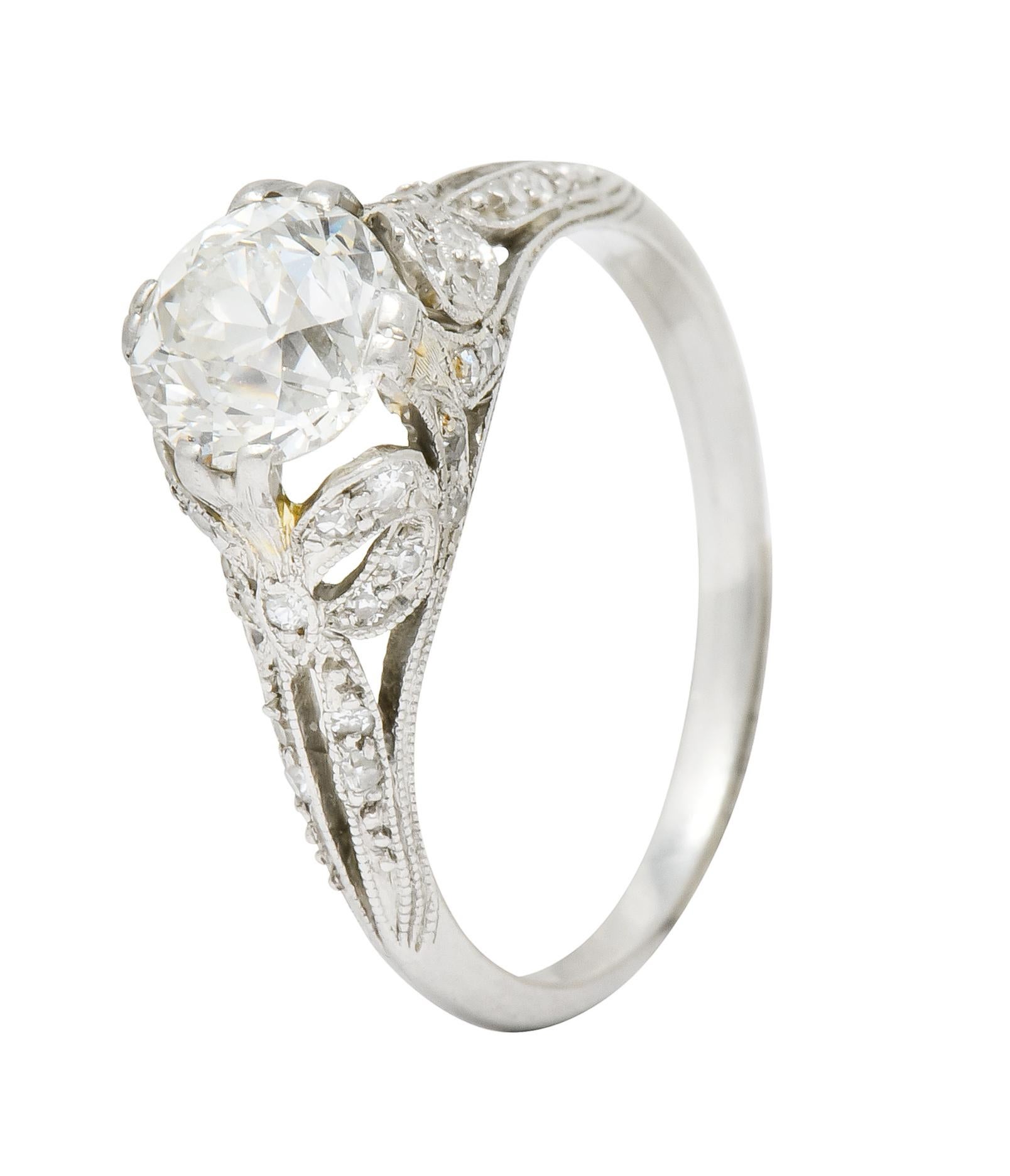 Edwardian 1.52 Carat Old European Cut Diamond Platinum Bow Engagement Ring 3