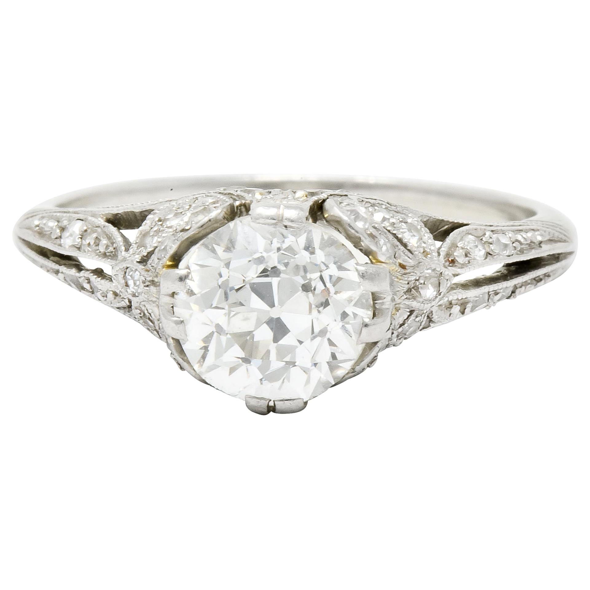 Edwardian 1.52 Carat Old European Cut Diamond Platinum Bow Engagement Ring