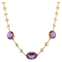 Edwardian 15.35 TCW Amethyst
Pearl 14k Yellow Gold Station Necklace 1900s