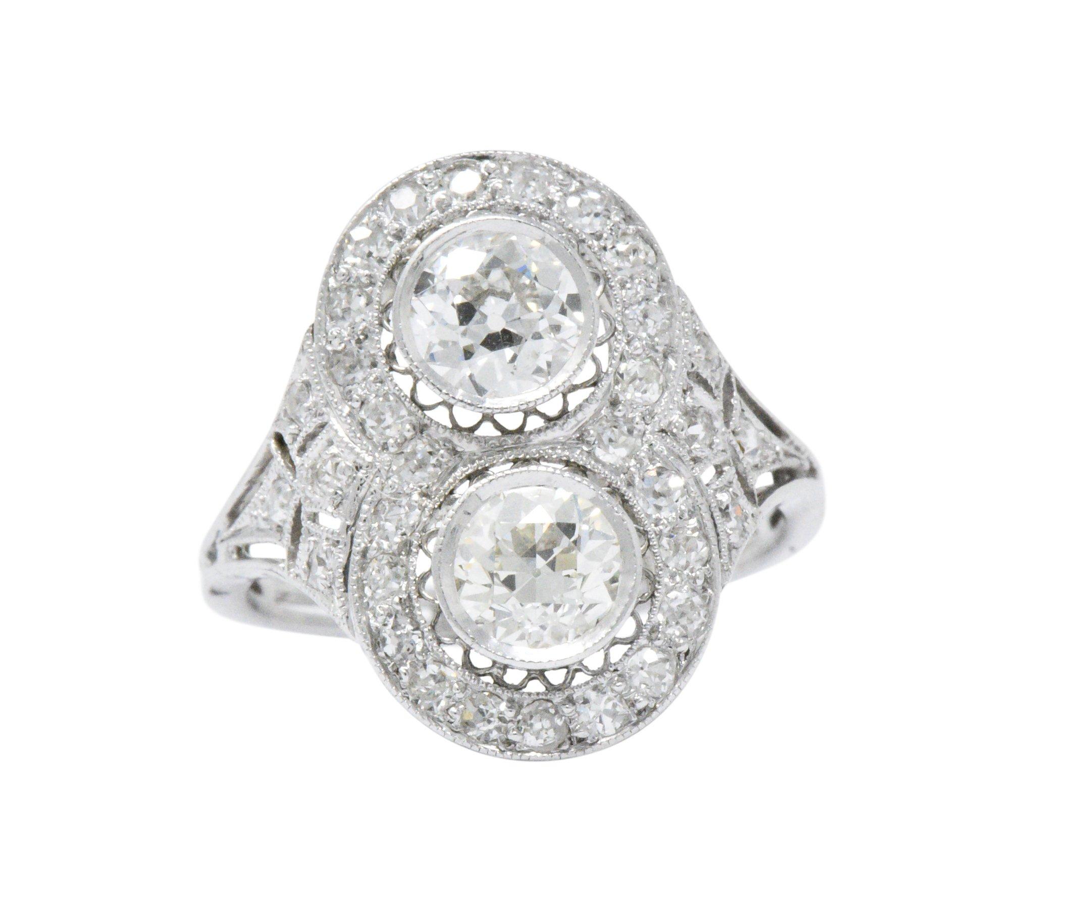 Women's or Men's Edwardian 1.54 CTW Toi Et Moi Diamond Platinum Engagement Alternative Ring