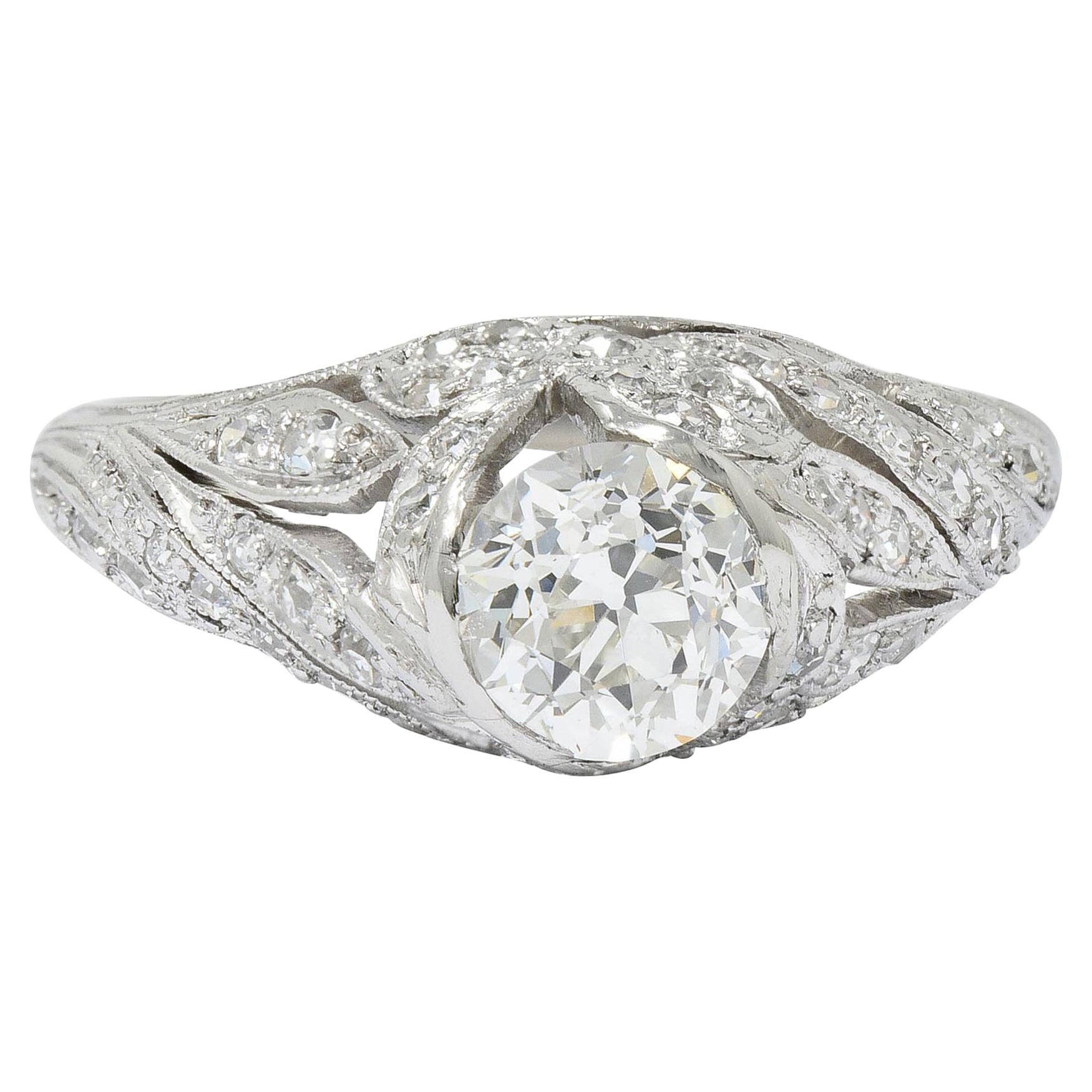 Edwardian 1.55 Carat Diamond Platinum Bow Engagement Ring GIA