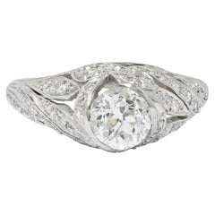 Edwardian 1.55 Carat Diamond Platinum Bow Engagement Ring GIA