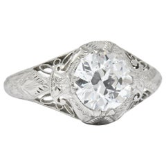 Antique Edwardian 1.55 Carat Transitional Cut Diamond Engagement Ring, circa 1915