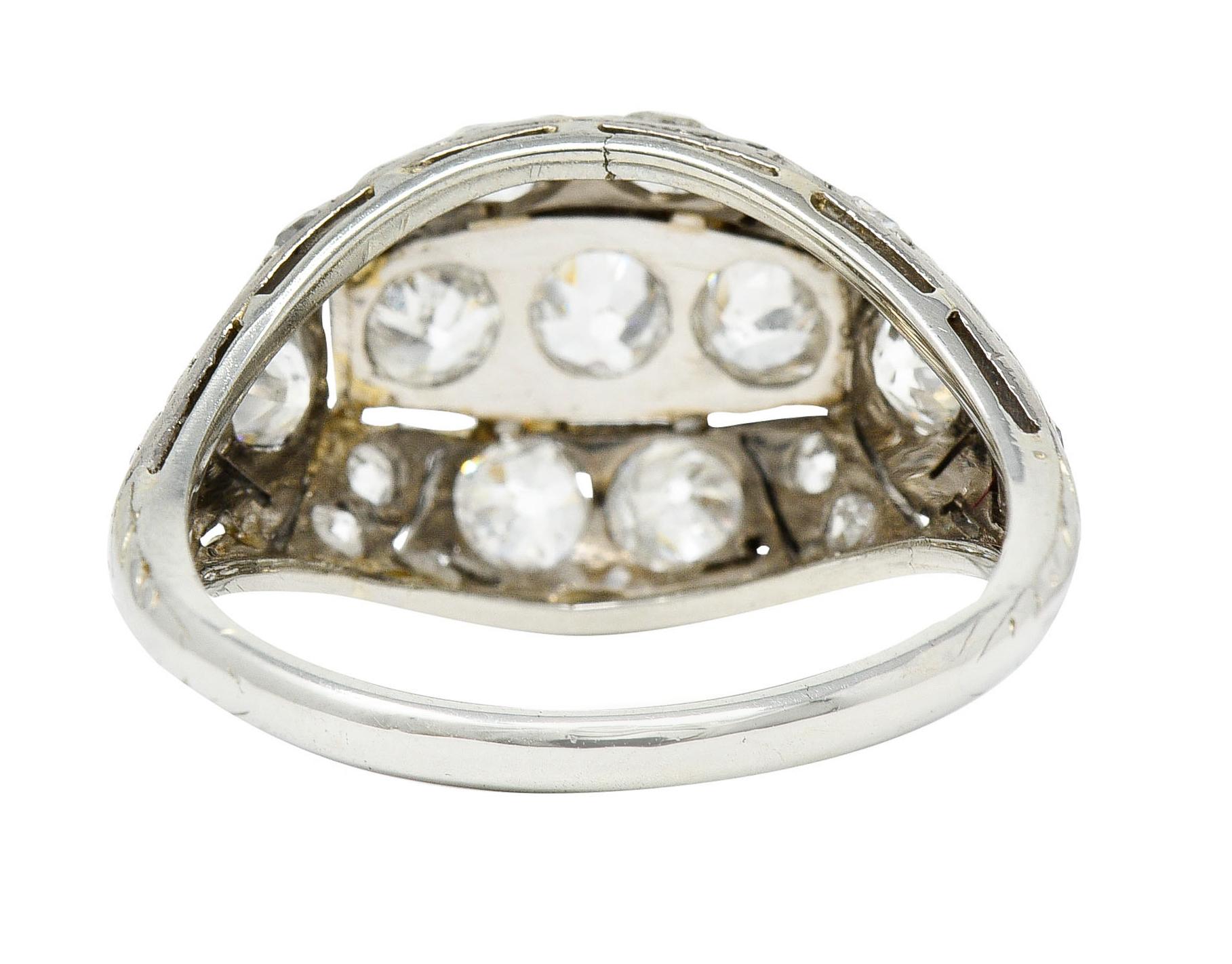 Edwardian 1.55 Carats Diamond 18 Karat White Gold Bombe Band Ring In Excellent Condition For Sale In Philadelphia, PA