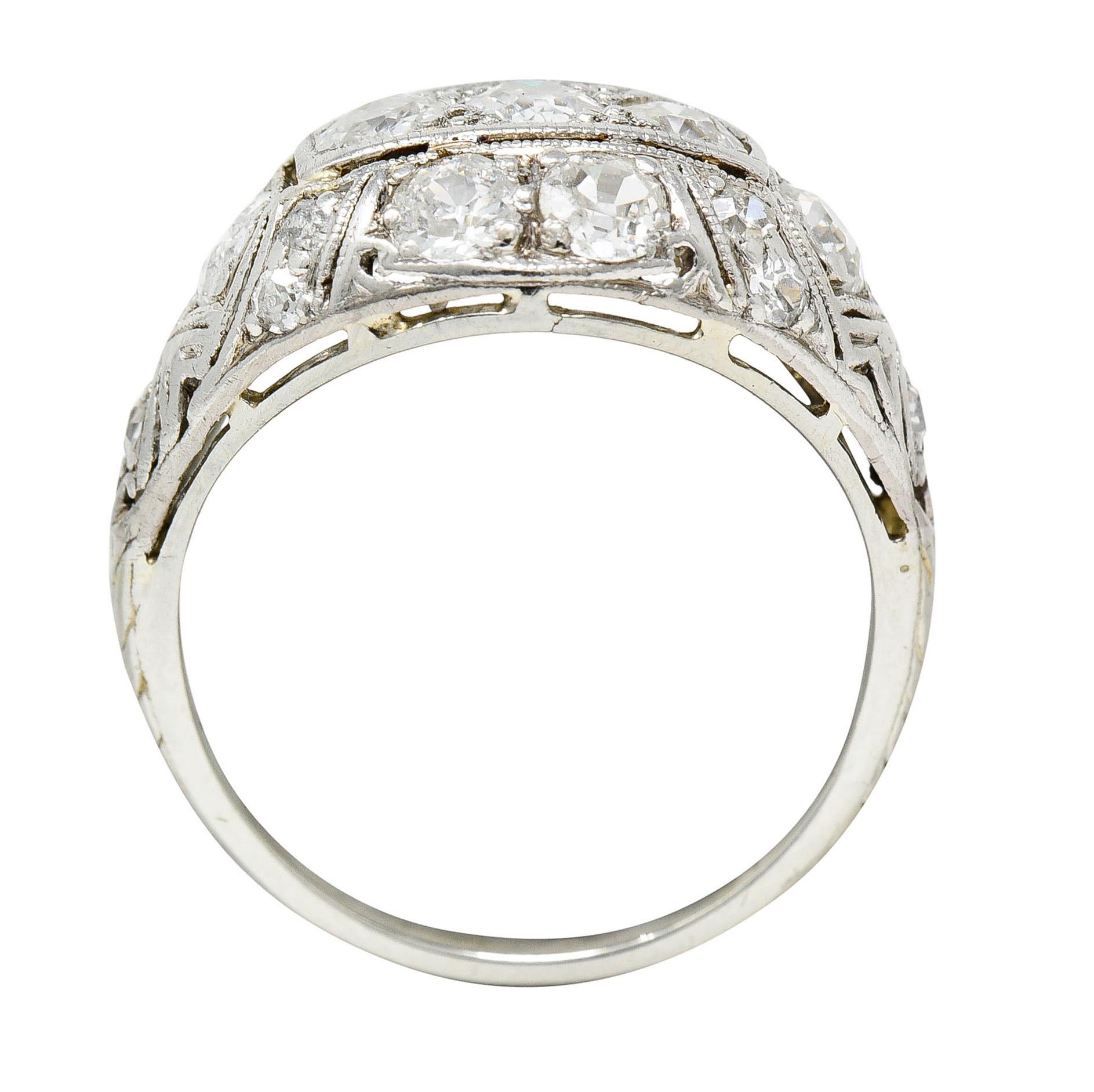 Edwardian 1.55 Carats Diamond 18 Karat White Gold Bombe Band Ring For Sale 2