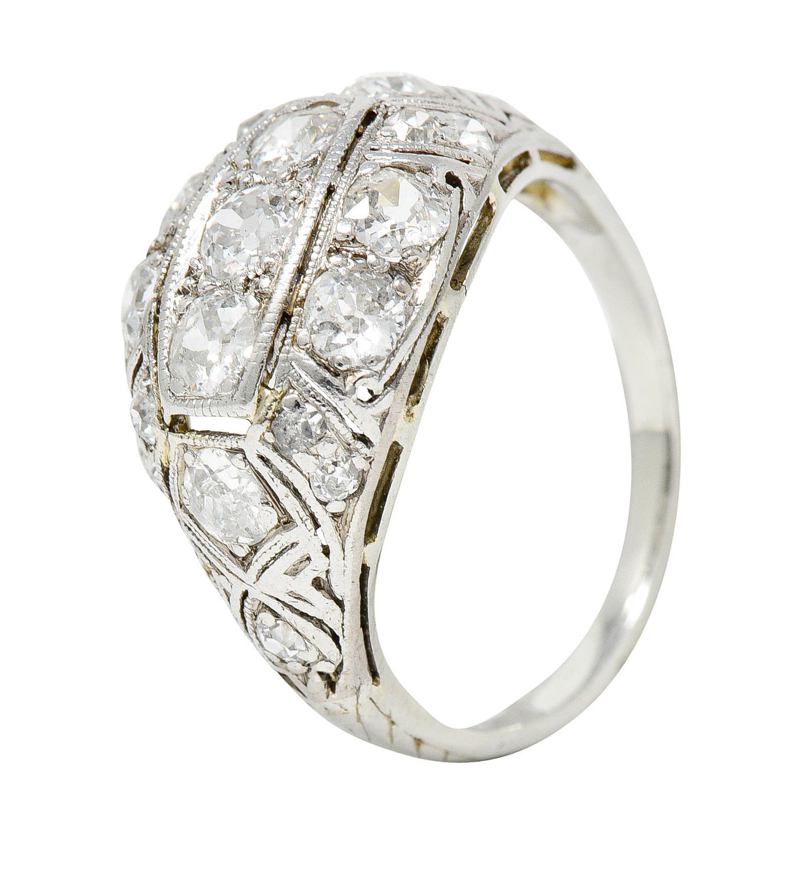 Edwardian 1.55 Carats Diamond 18 Karat White Gold Bombe Band Ring For Sale 3