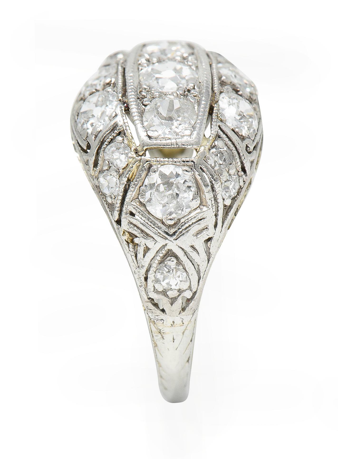 Edwardian 1.55 Carats Diamond 18 Karat White Gold Bombe Band Ring For Sale 4