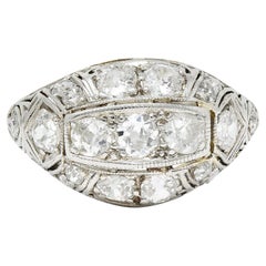 Edwardian 1.55 Carats Diamond 18 Karat White Gold Bombe Band Ring