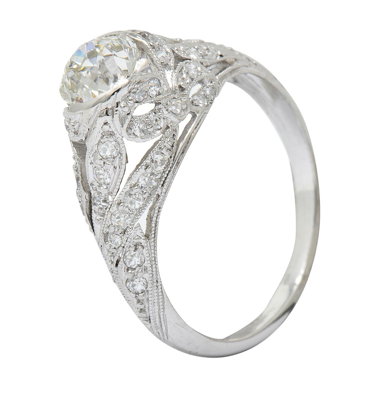 Edwardian 1.55 Carat Diamond Platinum Bow Engagement Ring GIA 5