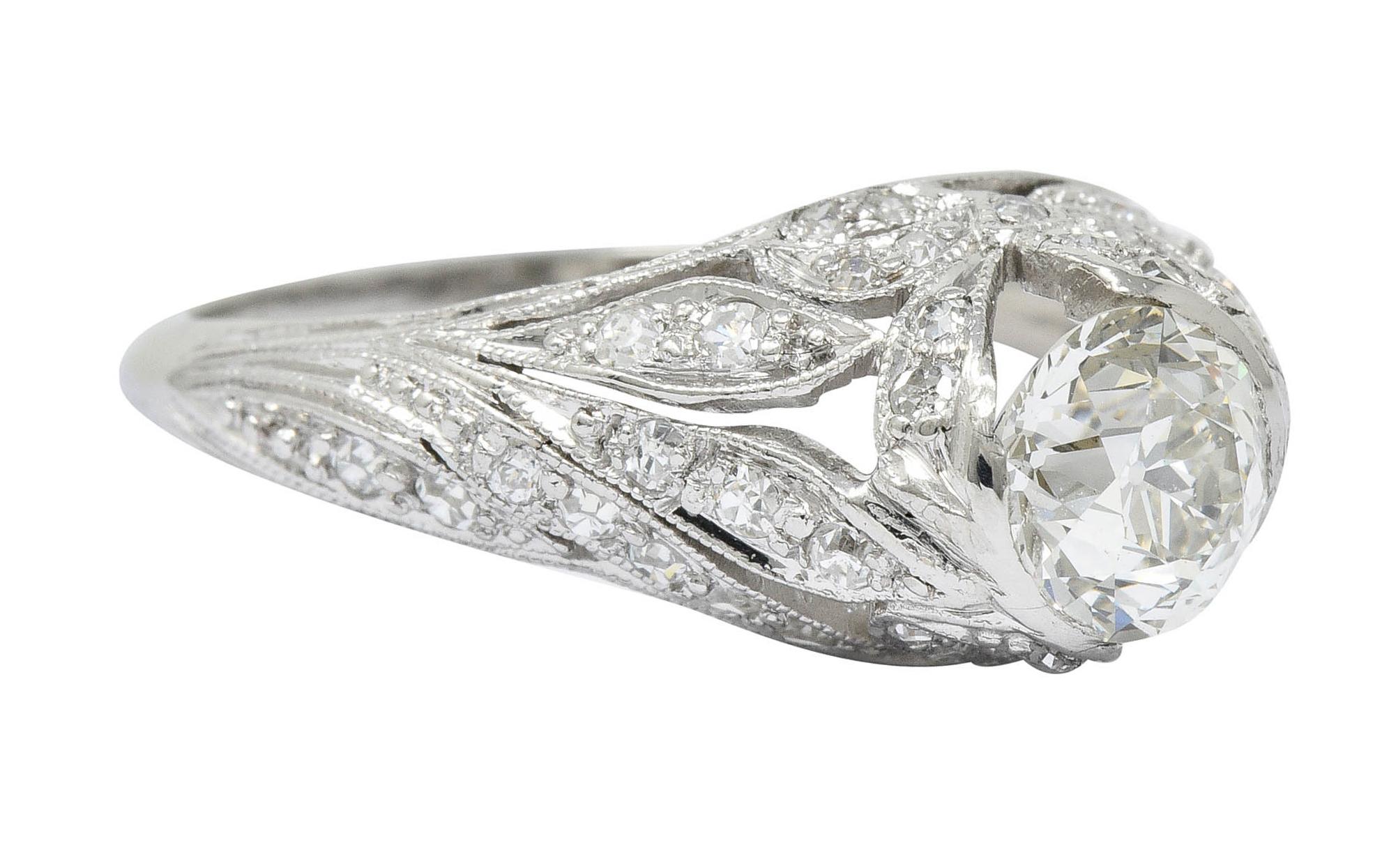 Round Cut Edwardian 1.55 Carat Diamond Platinum Bow Engagement Ring GIA