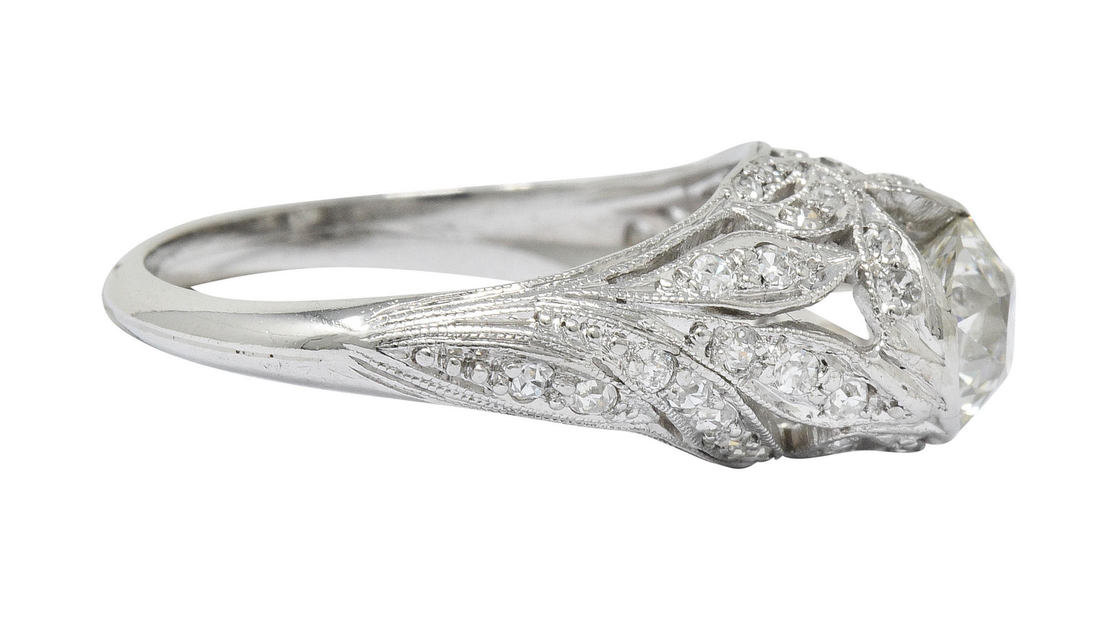Edwardian 1.55 Carat Diamond Platinum Bow Engagement Ring GIA In Excellent Condition In Philadelphia, PA