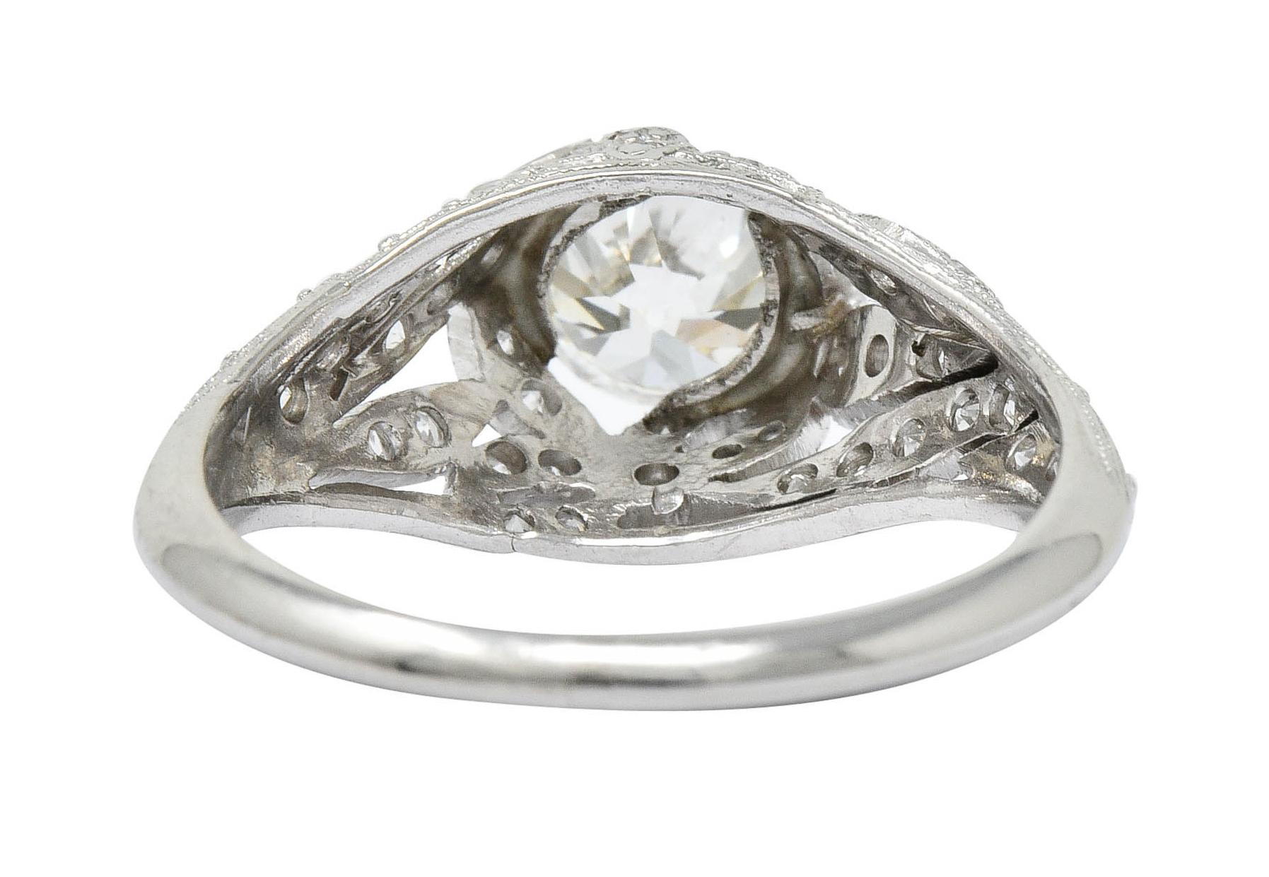 Women's or Men's Edwardian 1.55 Carat Diamond Platinum Bow Engagement Ring GIA