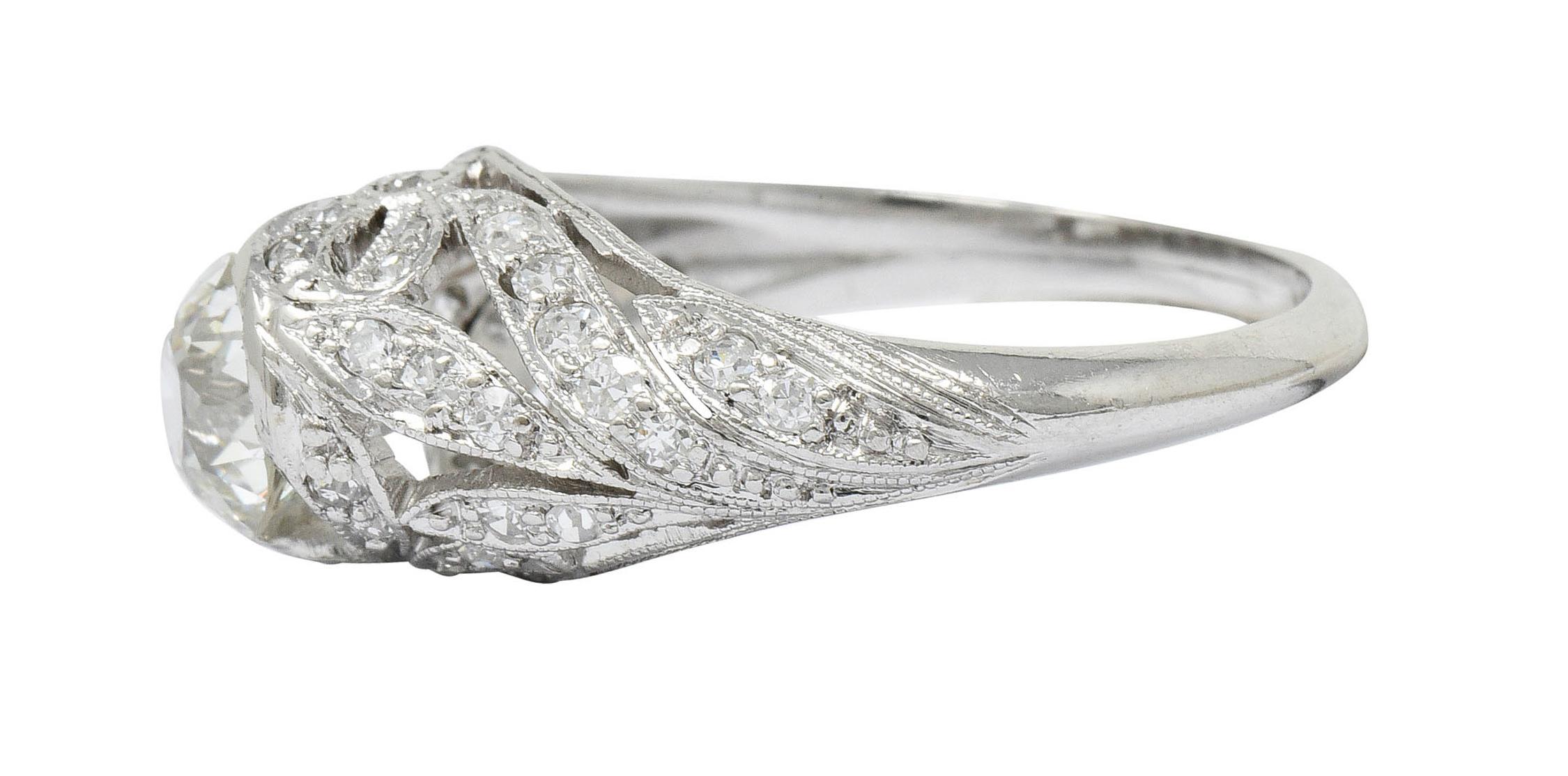 Edwardian 1.55 Carat Diamond Platinum Bow Engagement Ring GIA 1