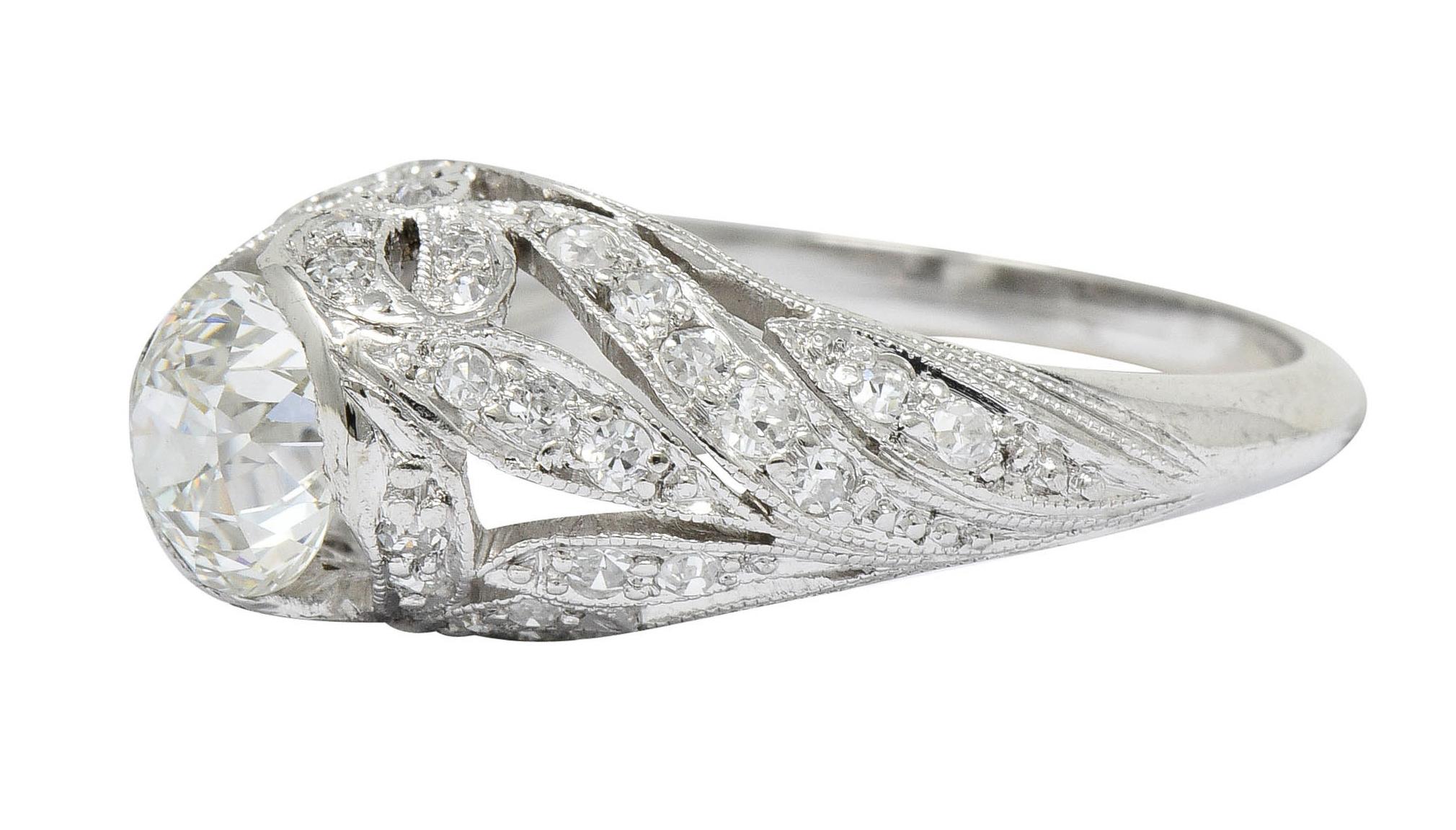 Edwardian 1.55 Carat Diamond Platinum Bow Engagement Ring GIA 2