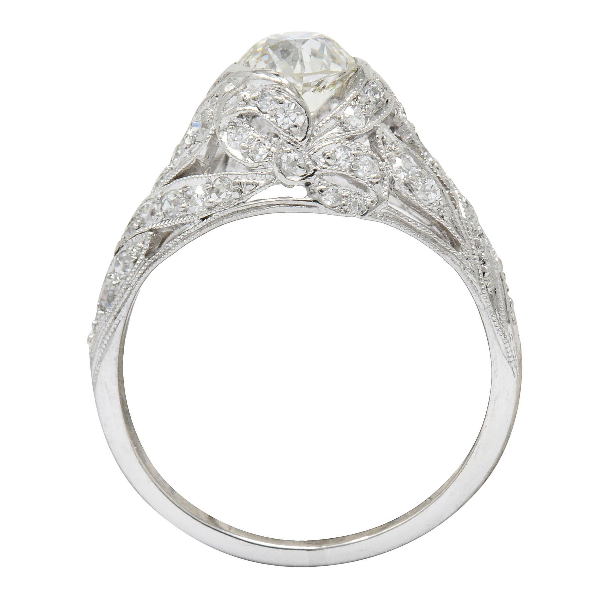 Edwardian 1.55 Carat Diamond Platinum Bow Engagement Ring GIA 3