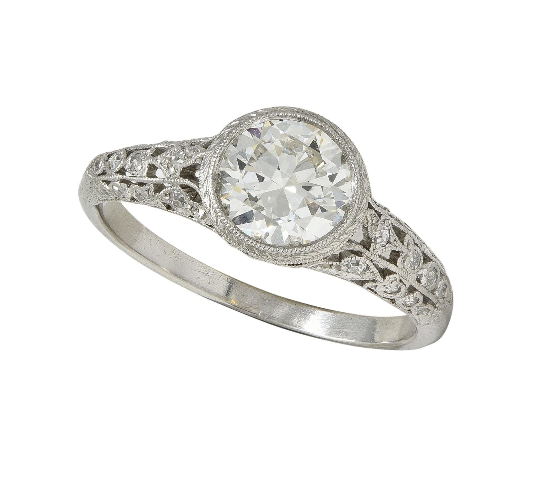 Edwardian 1.55 CTW Diamond Platinum Antique Lily-Of-The-Valley Engagement Ring For Sale 5