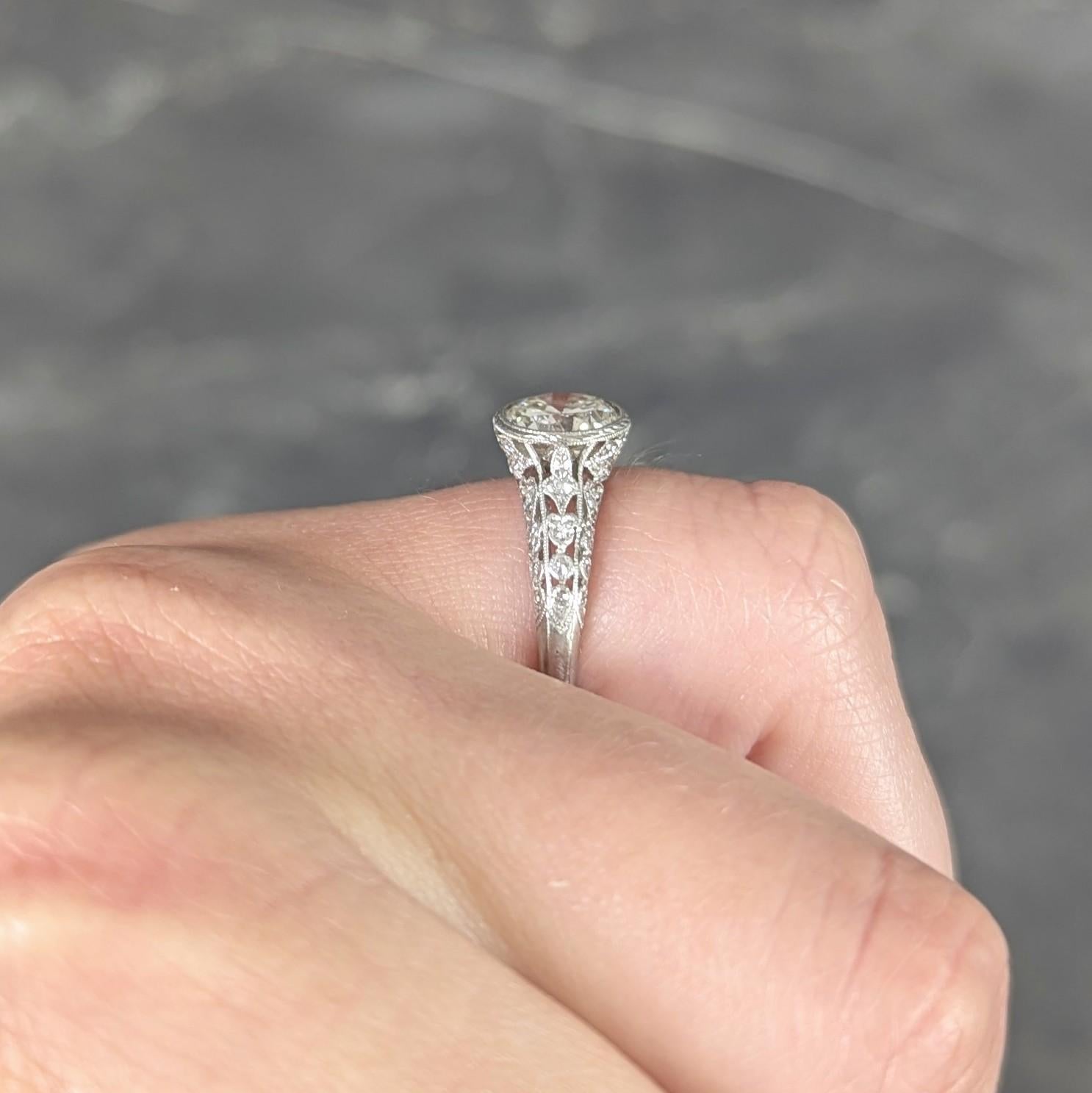 Edwardian 1.55 CTW Diamond Platinum Antique Lily-Of-The-Valley Engagement Ring For Sale 6