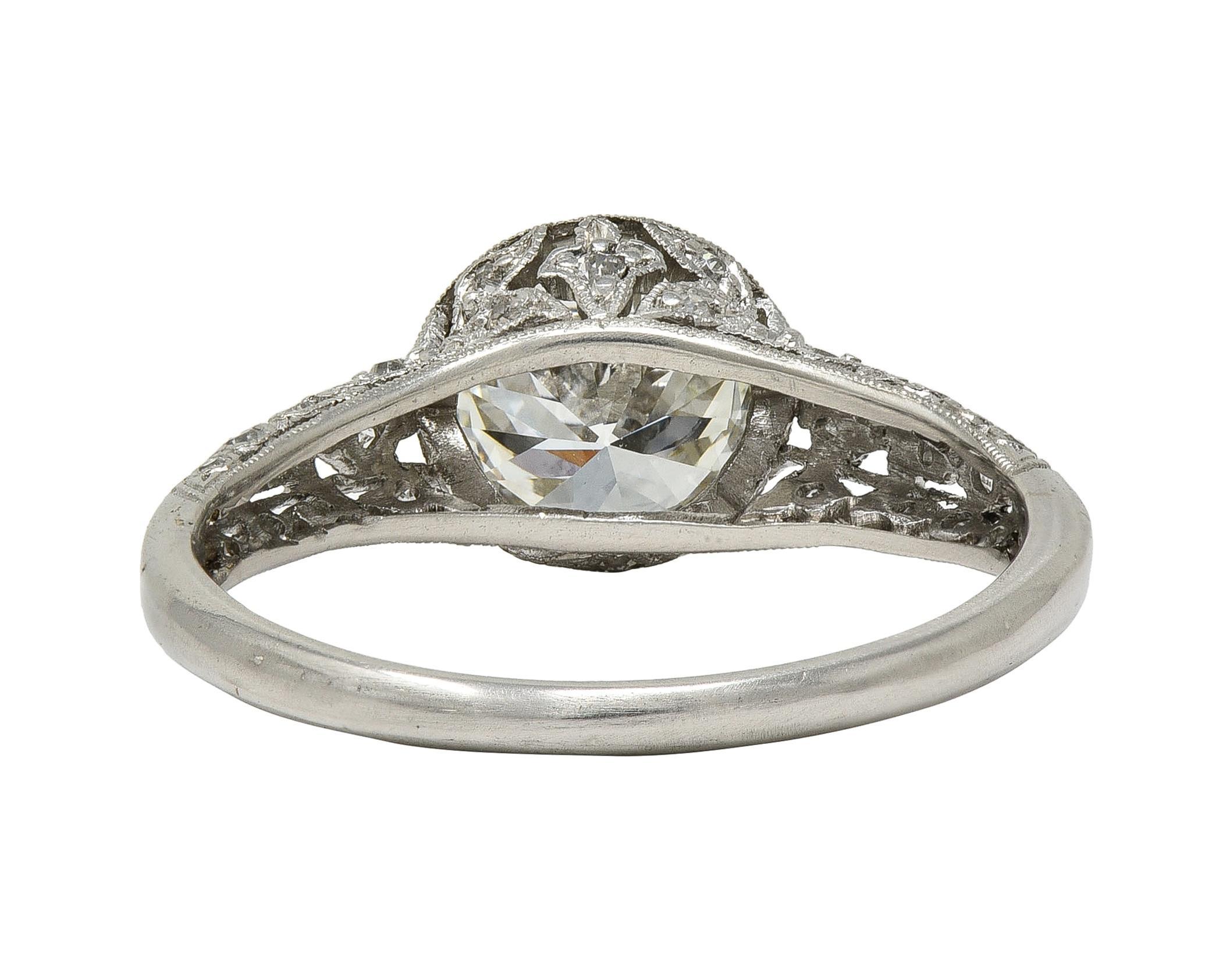 Edwardian 1.55 CTW Diamond Platinum Antique Lily-Of-The-Valley Engagement Ring For Sale 1