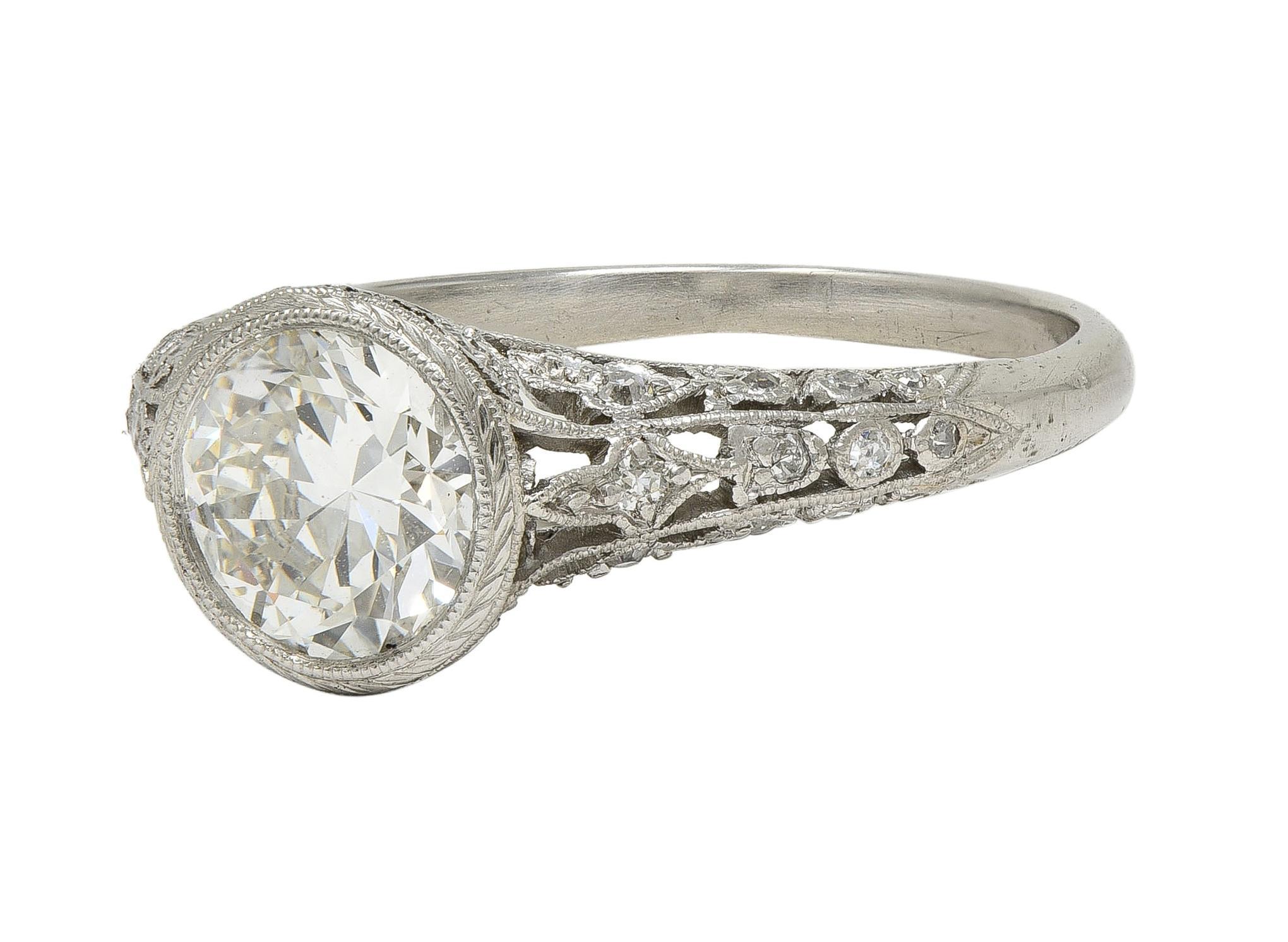 Edwardian 1.55 CTW Diamond Platinum Antique Lily-Of-The-Valley Engagement Ring For Sale 3