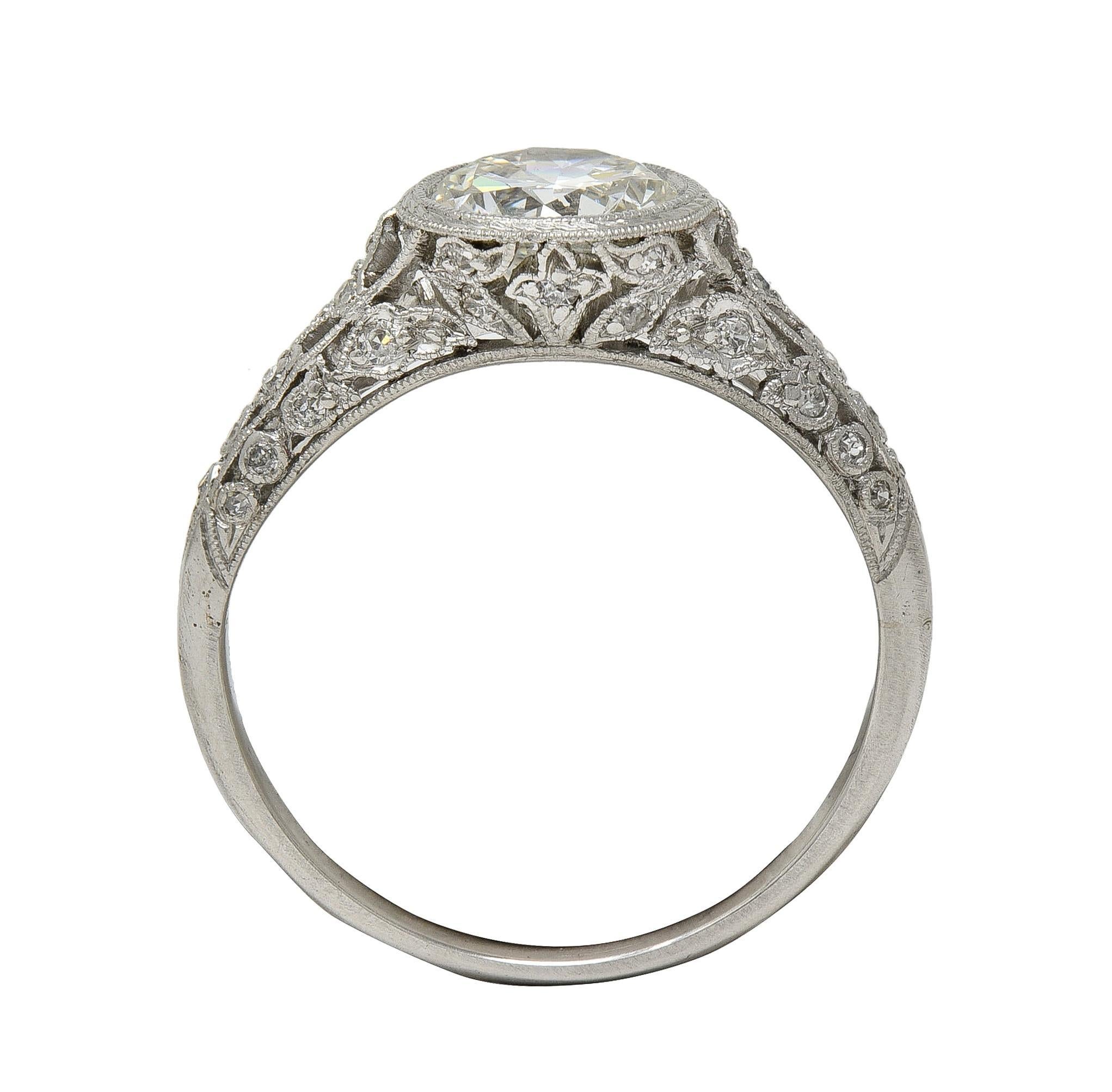 Edwardian 1.55 CTW Diamond Platinum Antique Lily-Of-The-Valley Engagement Ring For Sale 4