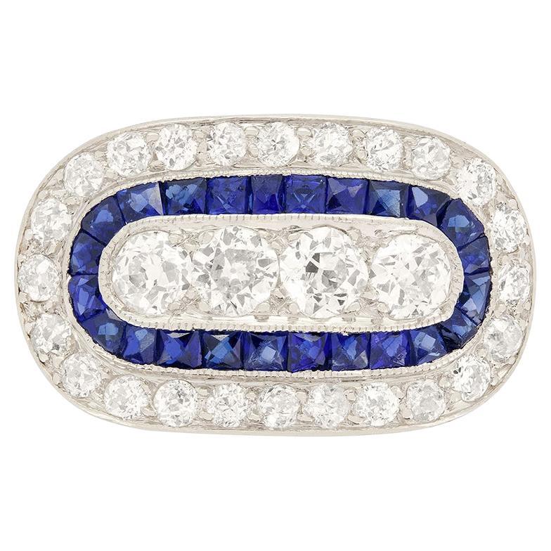 Edwardian 1.56 Carat Diamond and Sapphire Cluster Ring, C.1910s For Sale