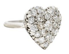 Edwardian 1.59 Carat Old Mine Cut Diamond 14 Karat White Gold Antique Heart Ring