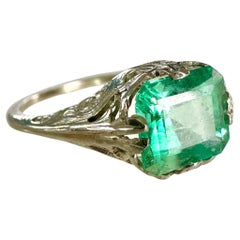 Edwardian 1.5ct Emerald 14K White Gold Filigree Ring Antique Edwardian 1.5ct Emerald 14K White Gold Filigree Ring