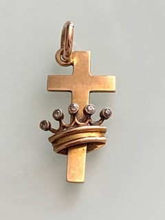 Edwardian 15ct Gold Cross & Diamond Crown Pendant