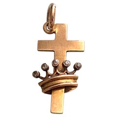 Edwardian 15ct Gold Cross & Diamond Crown Pendant