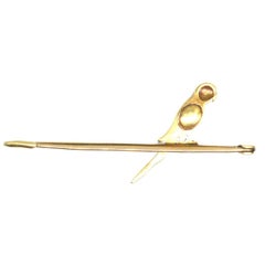 Edwardian 15ct Gold Enamel & Pearl Parrot Bar Brooch