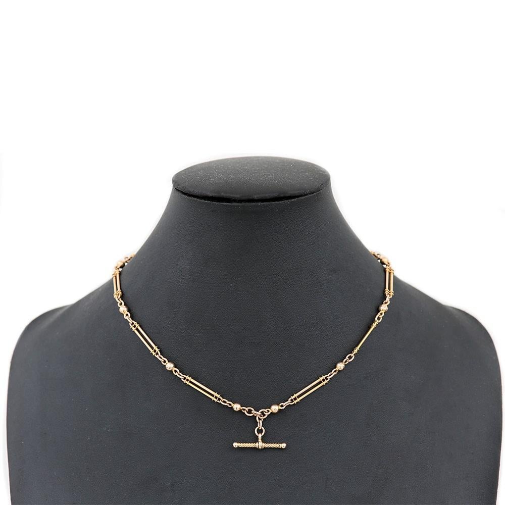 Edwardian 15 Carat Gold Fancy Link Albert Watch Chain Necklace 3