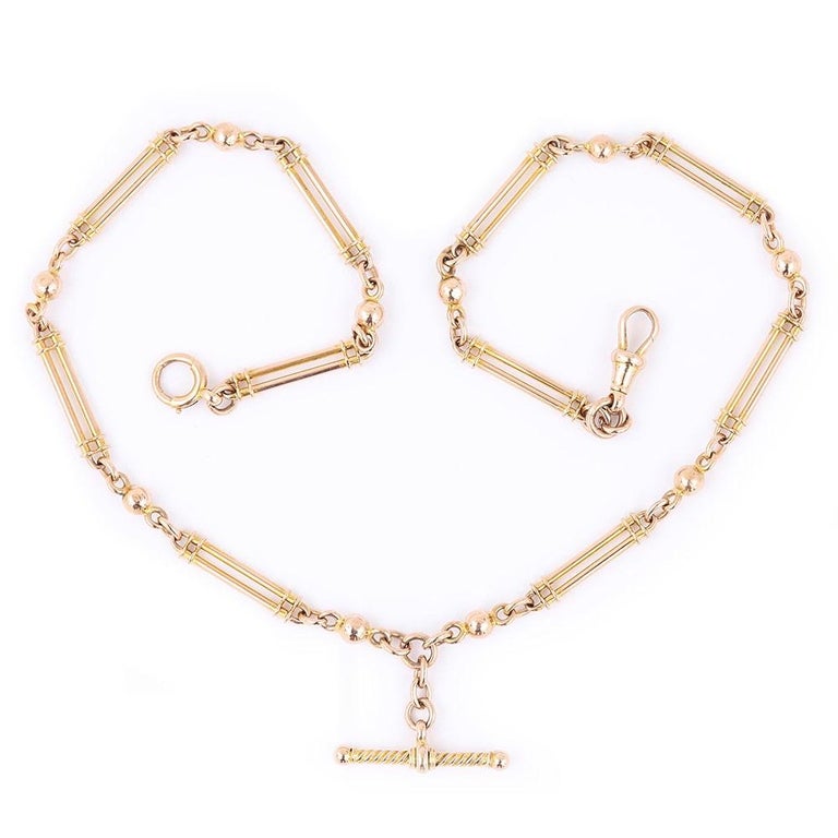 Edwardian 15 Carat Gold Fancy Link Albert Watch Chain Necklace at ...