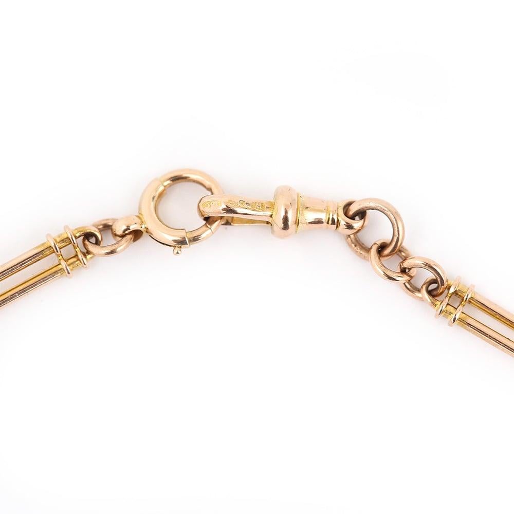 Edwardian 15 Carat Gold Fancy Link Albert Watch Chain Necklace 1