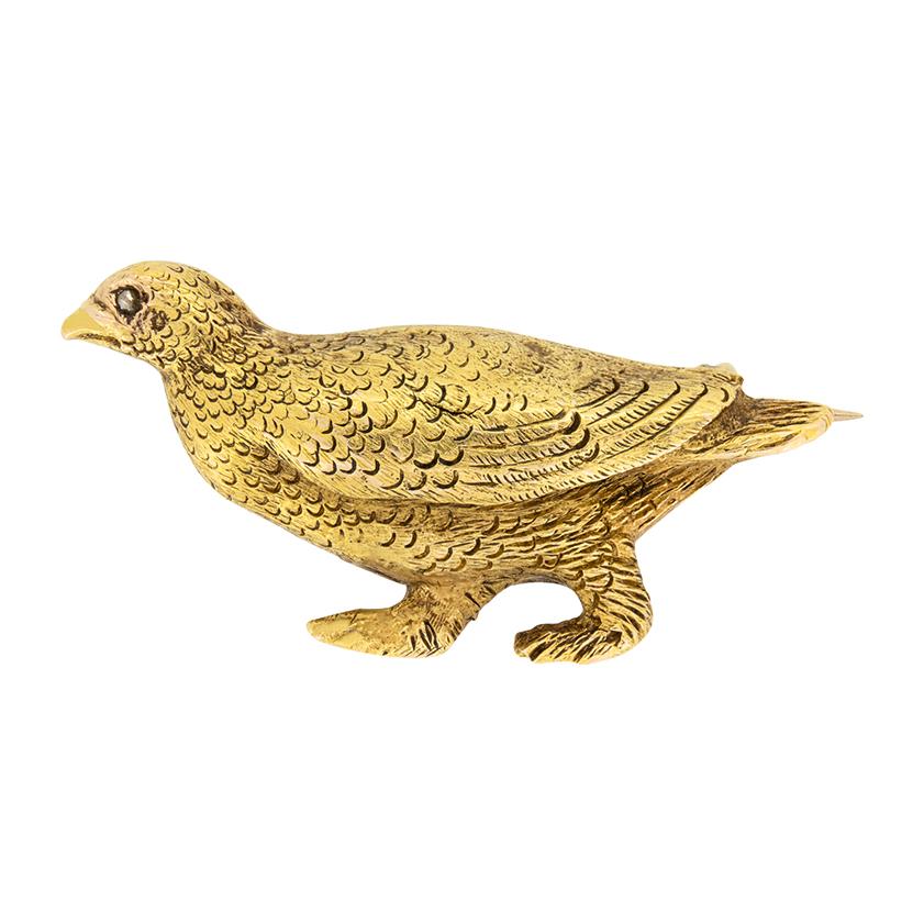 Edwardian 15ct Gold Grouse Brooch, um 1910 im Zustand „Gut“ im Angebot in London, GB