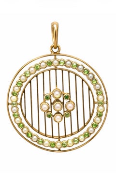 Edwardian Gold, Peridot, Pearl Pendant Necklace, Circa 1905