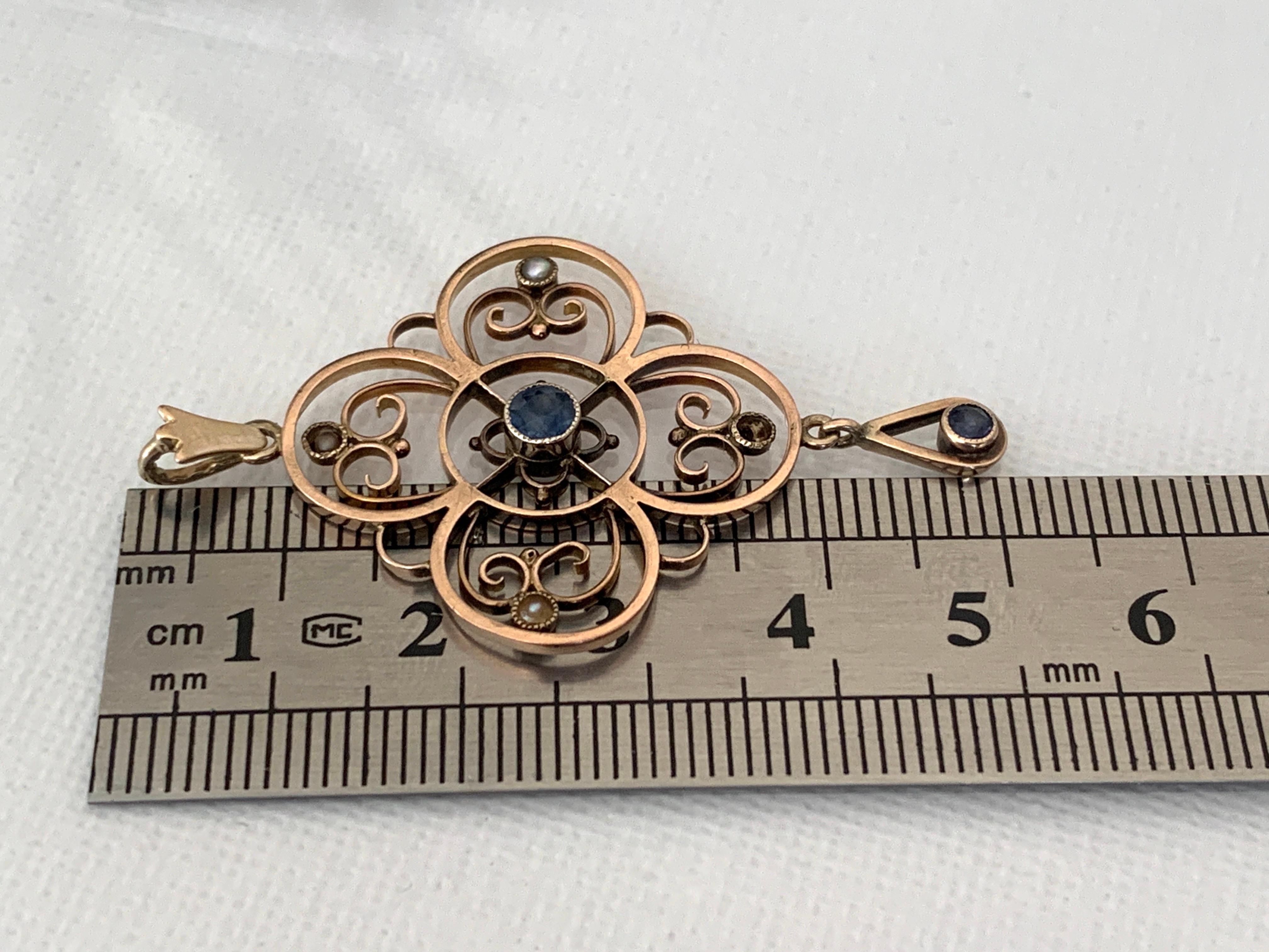 Women's or Men's Edwardian 15ct Rose Gold Sapphire set Pendant For Sale