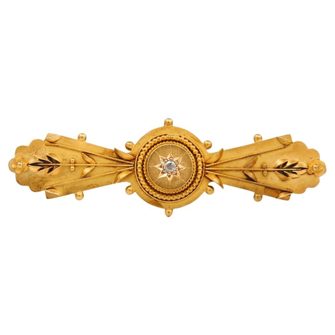 Edwardian 15ct Yellow Gold Diamond Set Bar Brooch  For Sale
