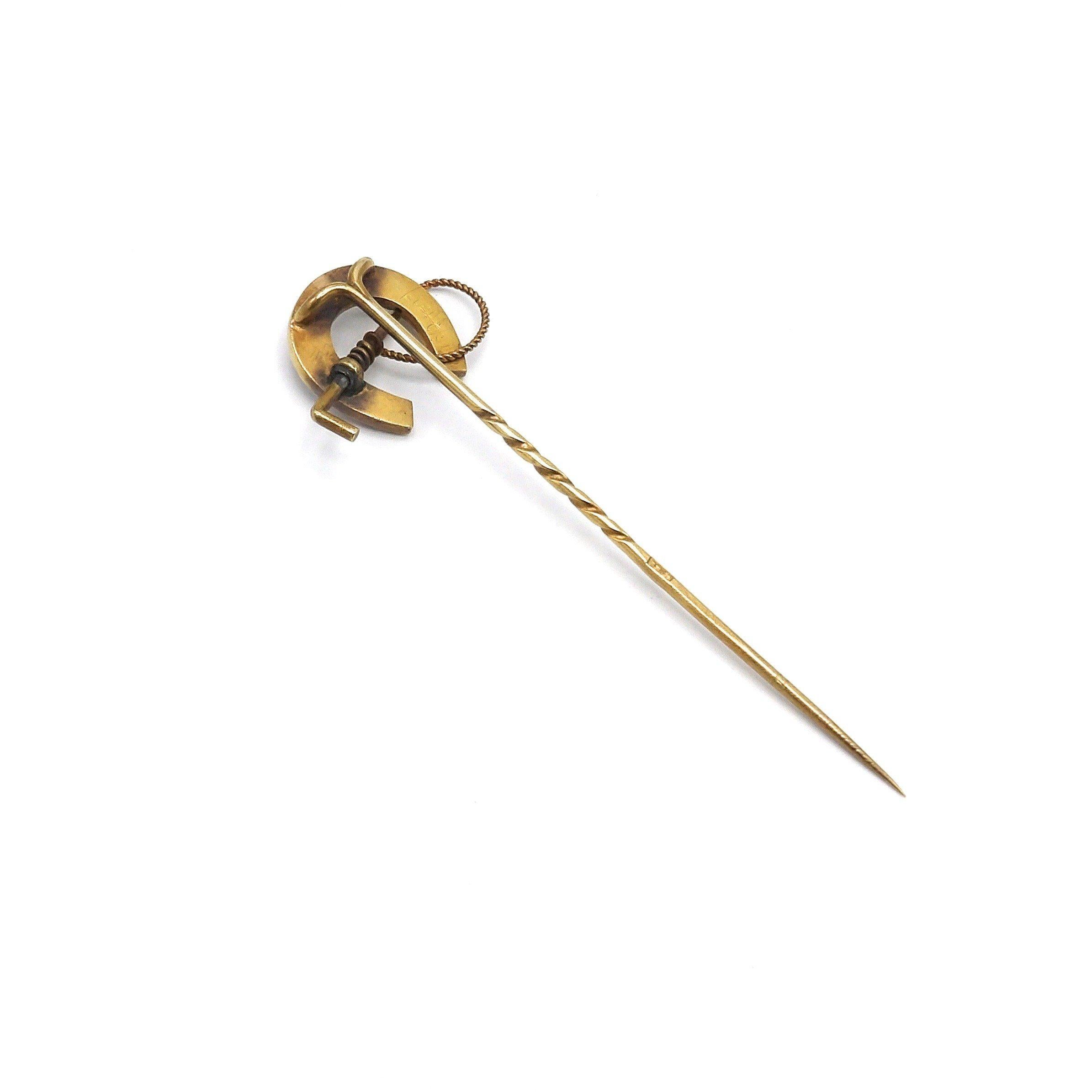 Épingle de bâton en or 15k et perles en forme de fer à cheval de l'époque édouardienne Bon état - En vente à Venice, CA