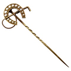 Antique Edwardian 15k Gold & Pearl Horseshoe Stick Pin