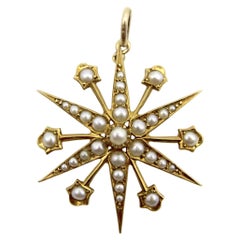 Edwardian 15K Gold Radiating Star Pendant with Pearls
