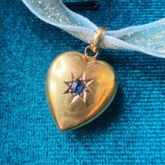 Edwardian 15K gold sapphire star puffy heart charm pendant